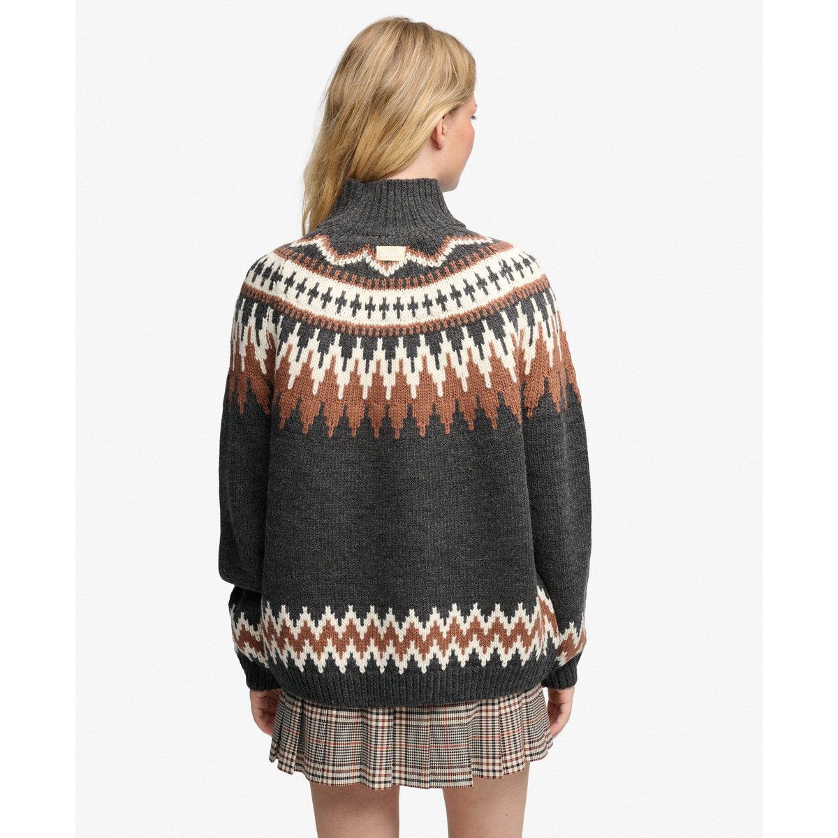 Pull à Col Montant Fairisle anthracite chiné, SUPERDRY