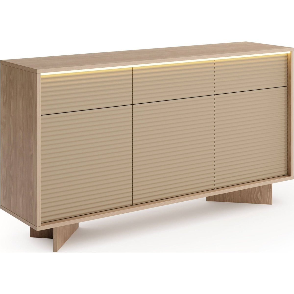 Buffet japandi 3 portes 3 tiroirs LED SEMI bolivar naturel et cappuccino, RECOLLECTION