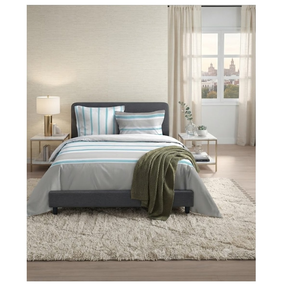 Housse couette + taies Barbada bleu, EDEN