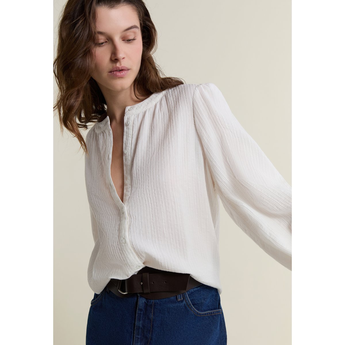 Chemise texturée en coton CRISTOBAL ecru, ETAM
