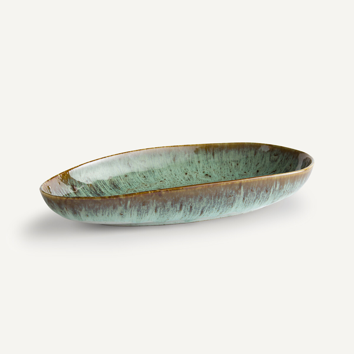 Plat allongé en grès émaillé, Fara kaki/bleu, AM.PM