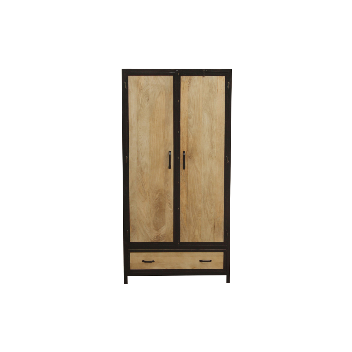 Armoire industrielle en bois massif manguier et métal noir L90 cm INDUSTRIA bois clair / noir, MILIBOO