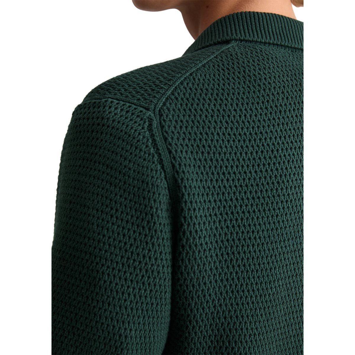 Polo en tricot DfC relaxed avec une structure tricotée aérée vert foncé, MARC O’POLO DENIM