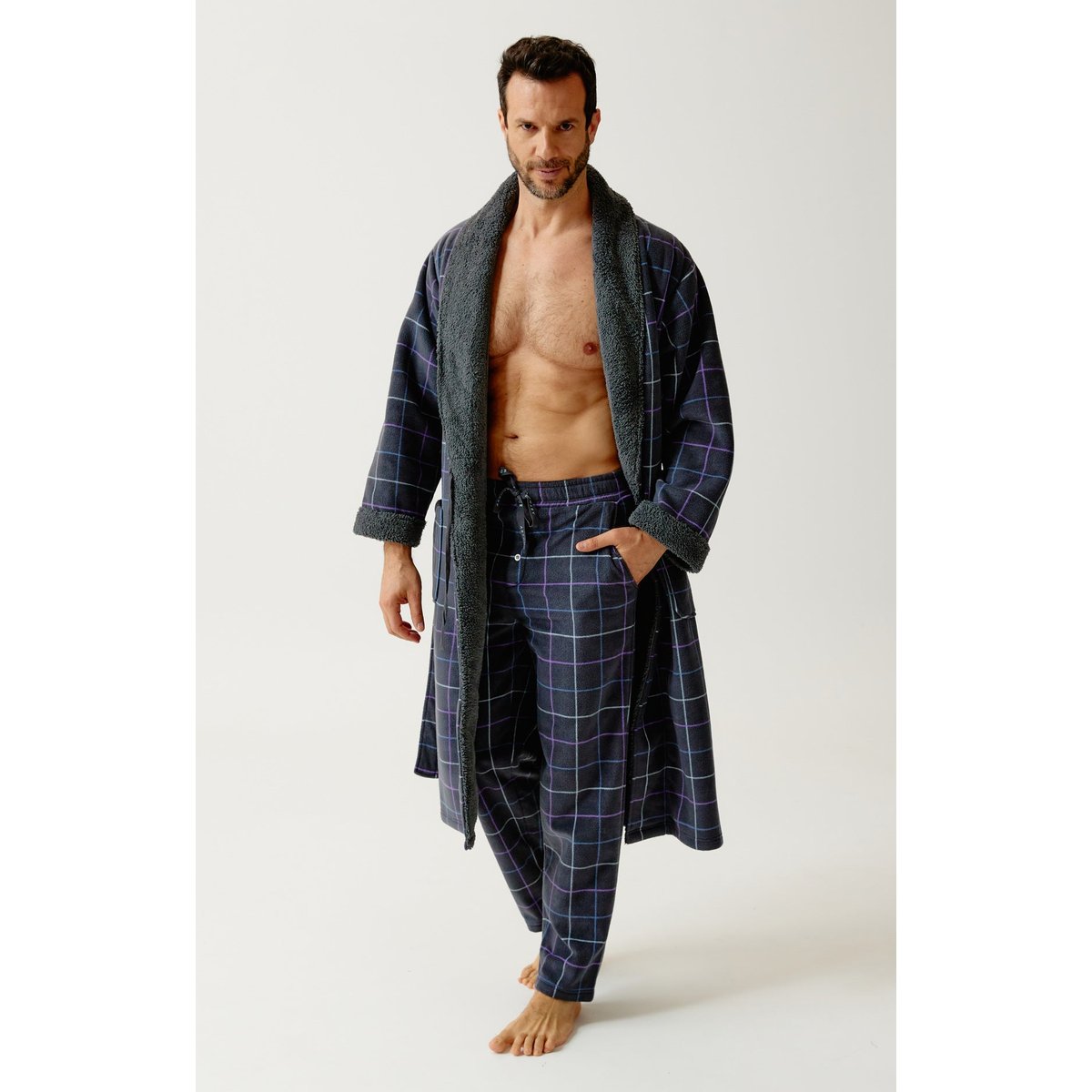 Robe de chambre en polaire à carreaux Carol ebony, ARTHUR