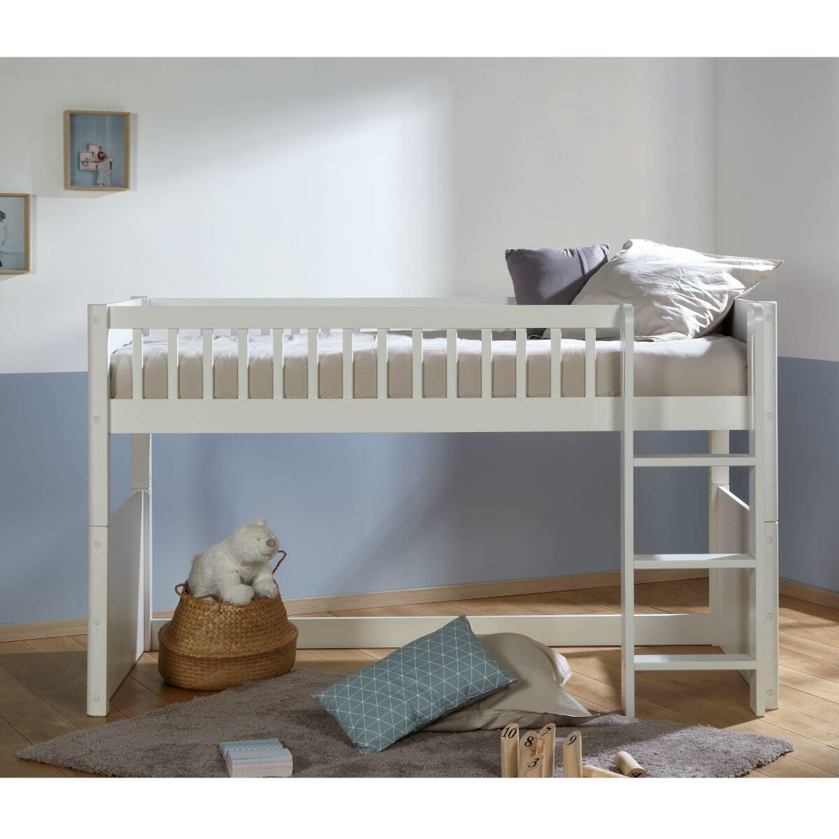 Pack lit mi-hauteur avec matelas Bois massif VICTORIA blanc, AKITEN RETAIL