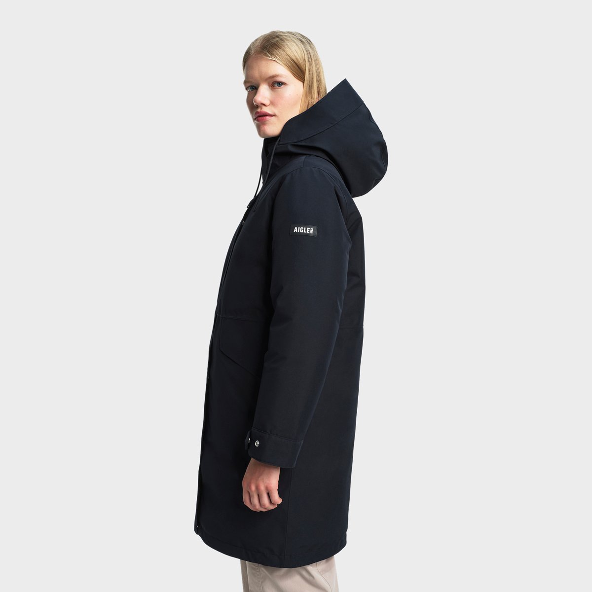 Parka longue capuche fixe fermeture zippée, mi-saison noir, AIGLE
