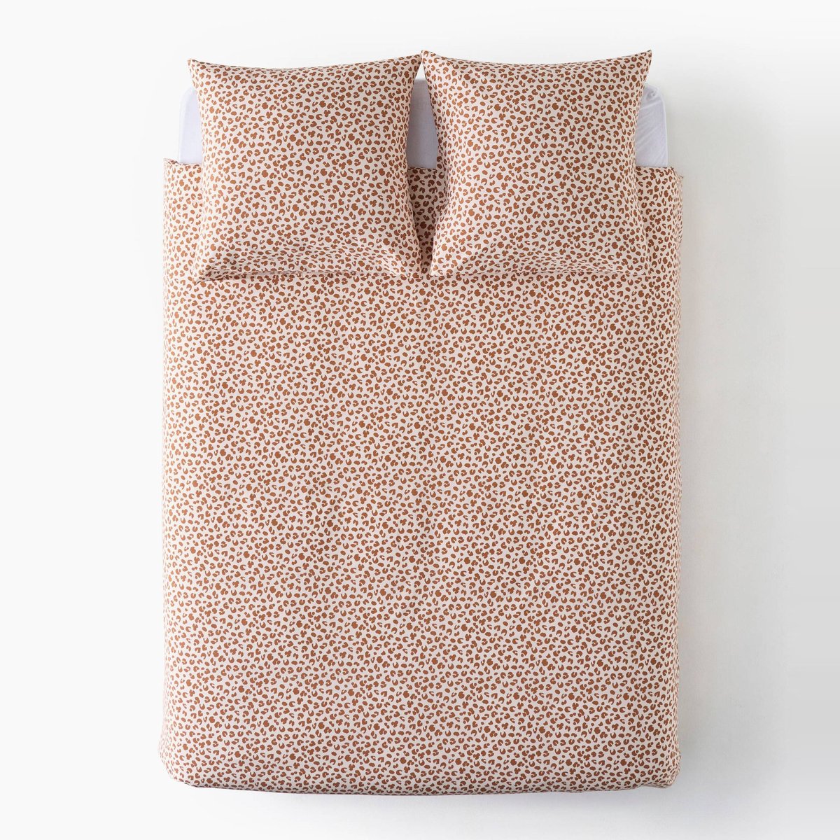 Lot housse de couette et 2 taies carrée 63x63cm imprimée léopard , 100% coton bio GOTS pecan, MONOPRIX