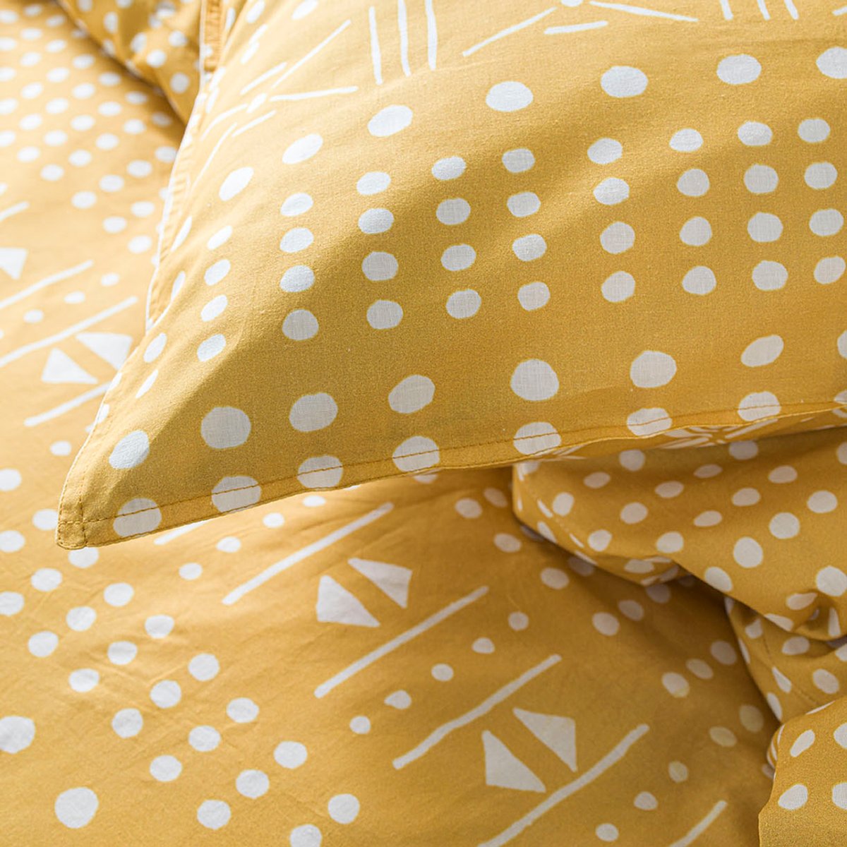 Parure de lit coton 2 personnes imprimé ethnique SUNSHINE jaune, TODAY