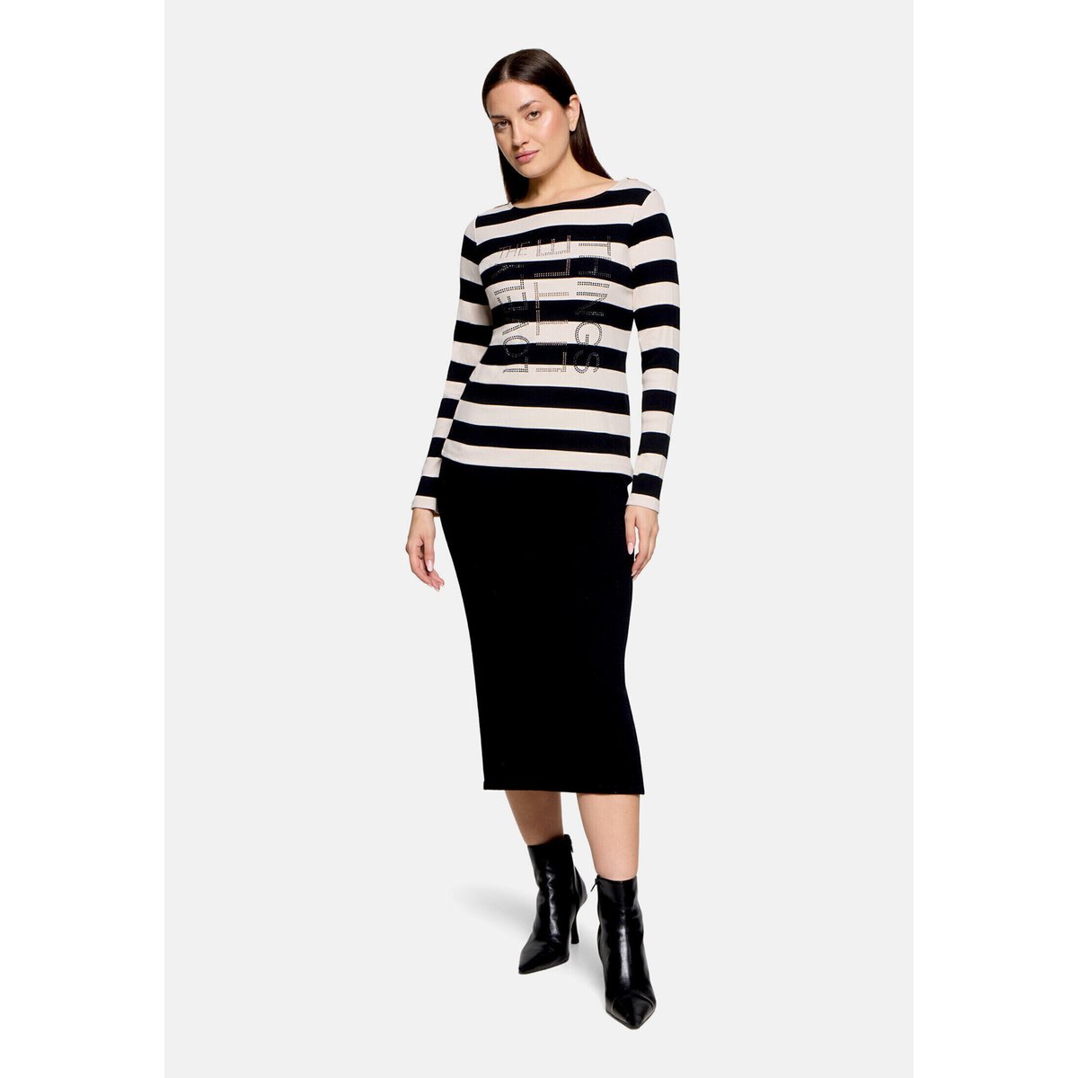 T-shirt basique de texture côtelée noir/blanc, BETTY BARCLAY