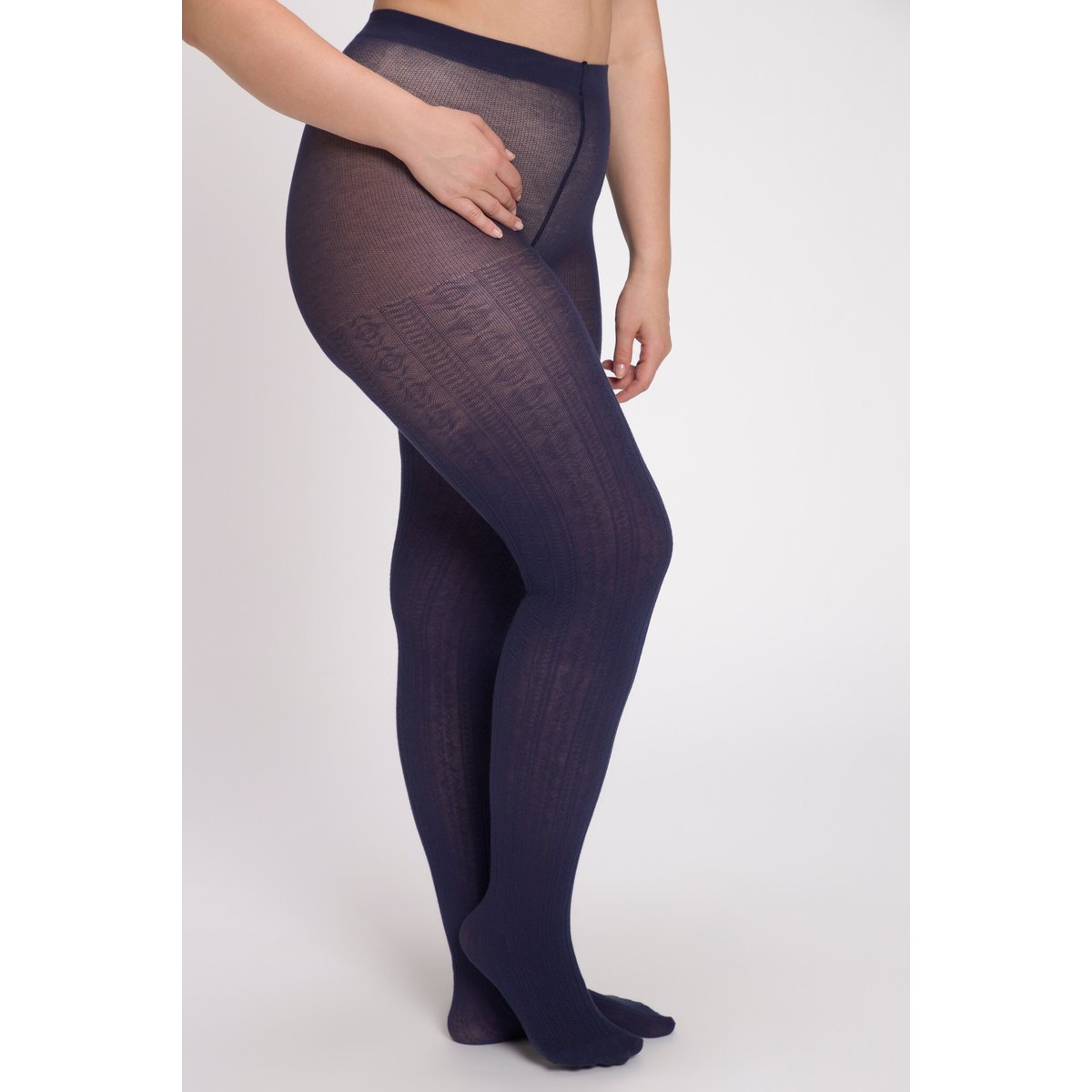 Collants maille, motif torsades, chauds classique navy, ULLA POPKEN