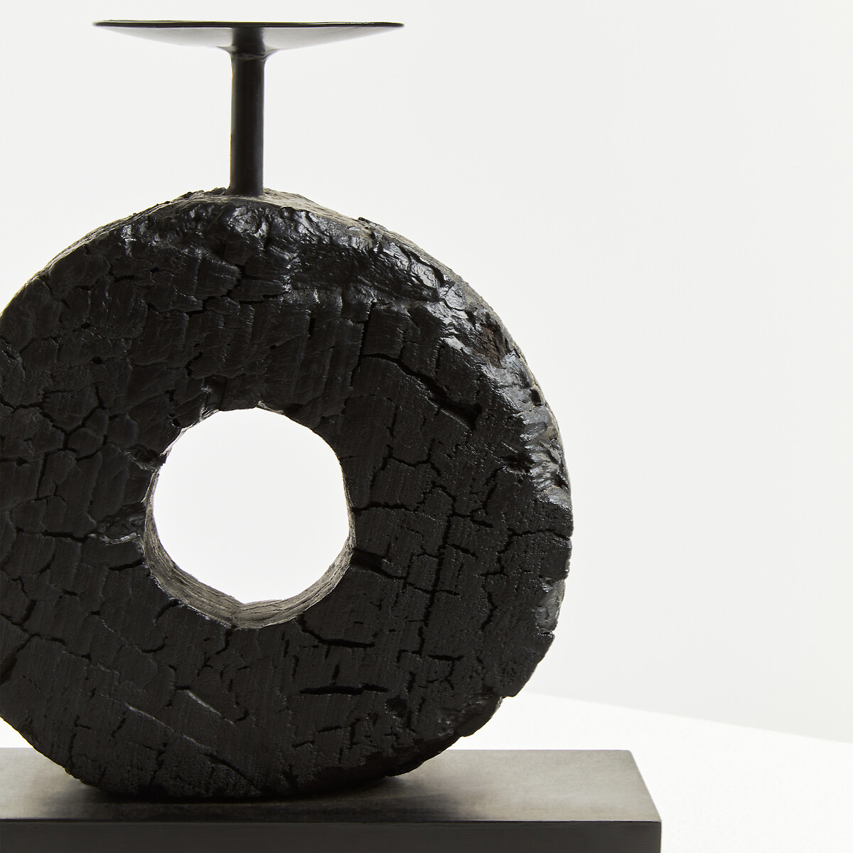 26cm Fidel Charred Black Mango Wood Log Candle Holder black, FIFTY FIVE SOUTH