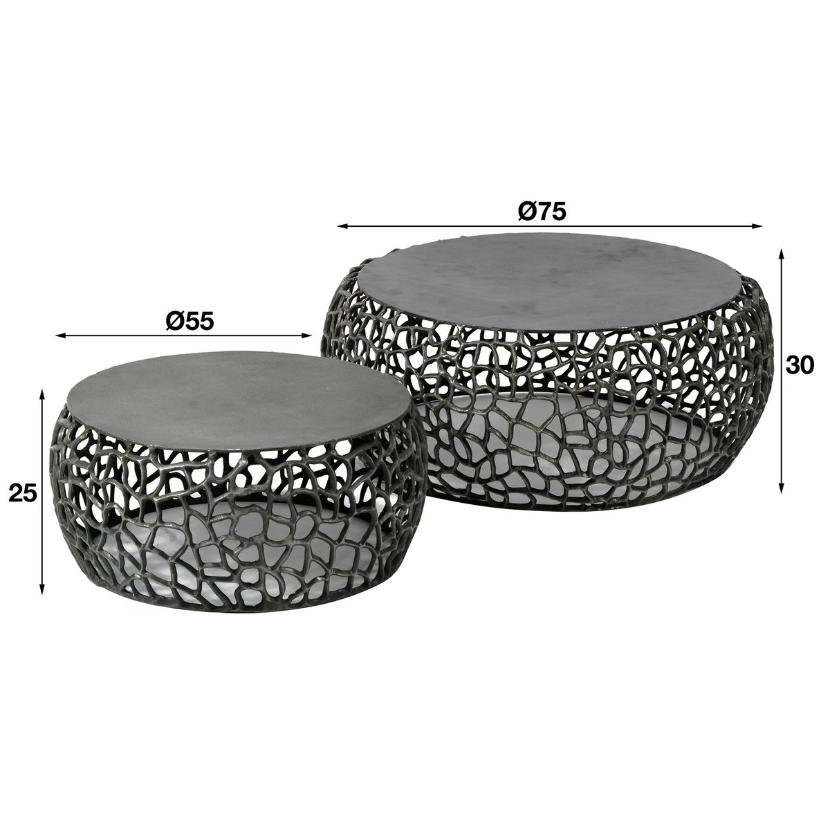 Table basse gigogne ronde style contemporain en métal finition nickel noir motifs ajourés (2 pièces) noir, PIER IMPORT