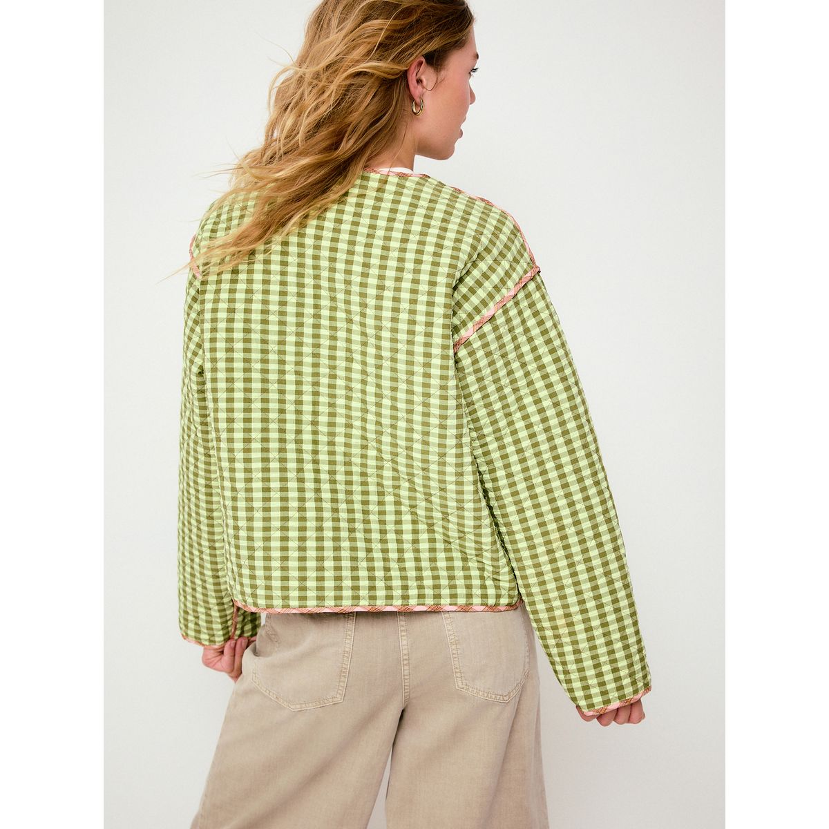Veste matelassée à motif vichy réversible rose et vert, NEXT