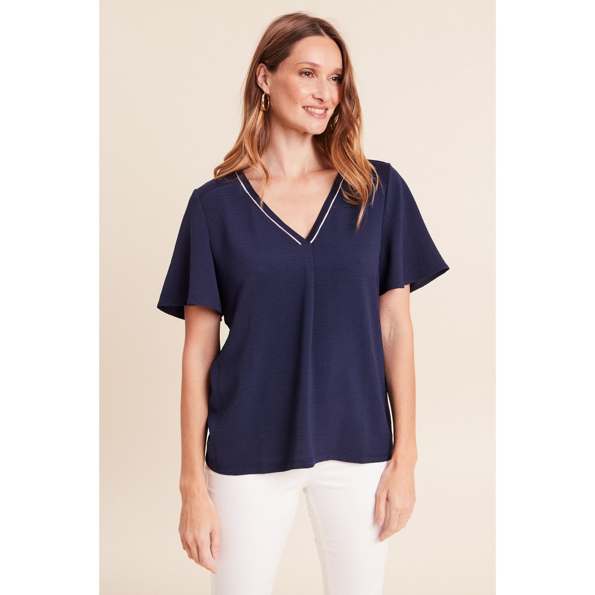 T-shirt bi-matière manches courtes bleu marine, BREAL