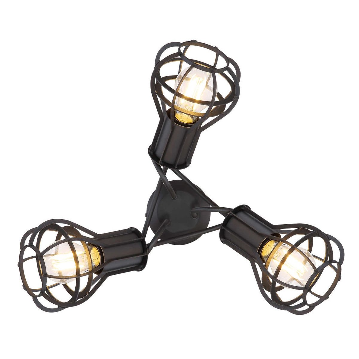 Plafonnier rond entrelacé 3 spots design industriel CLASTRA noir, GLOBO LIGHTING