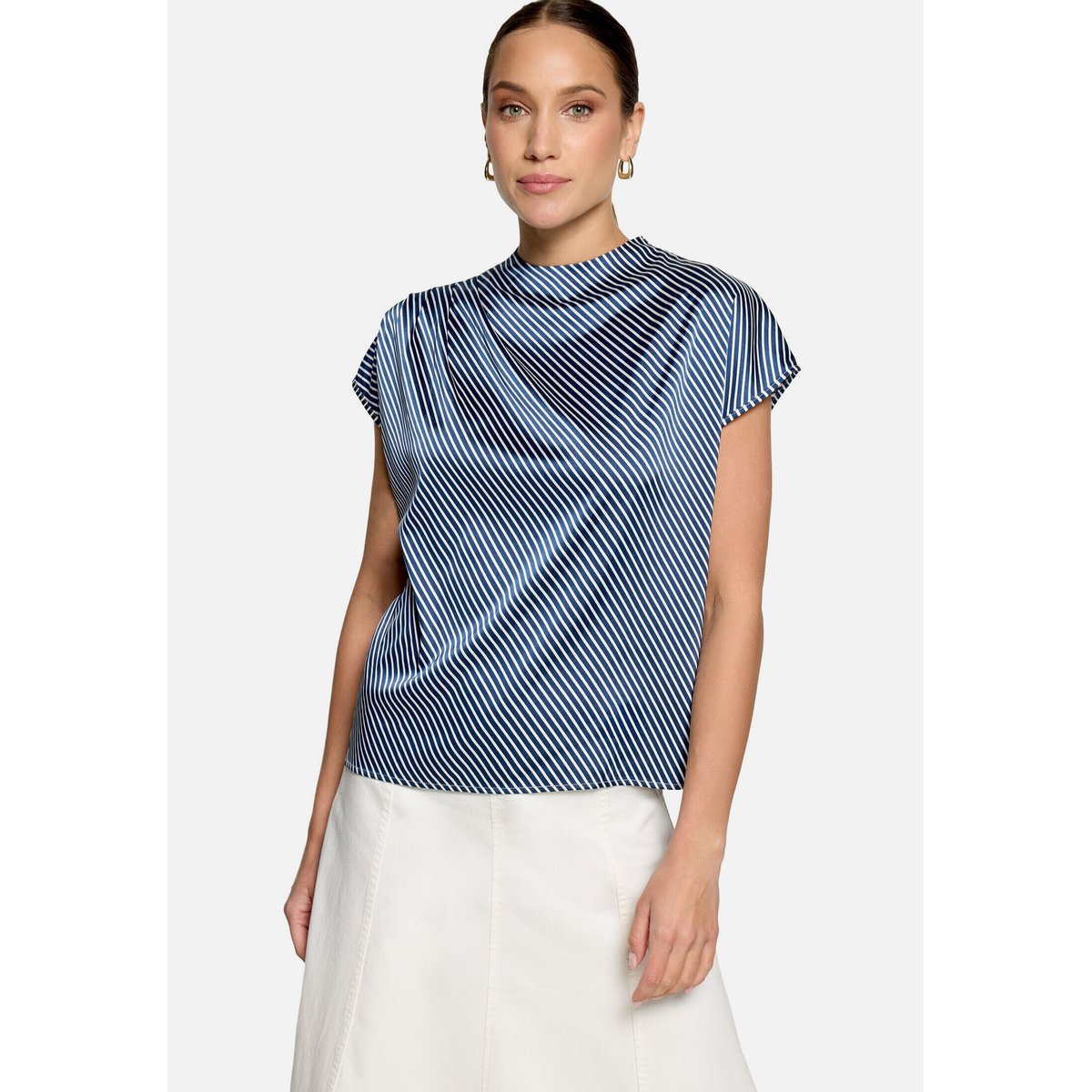 Chemisier en satin à col dark blue/white, ZERO