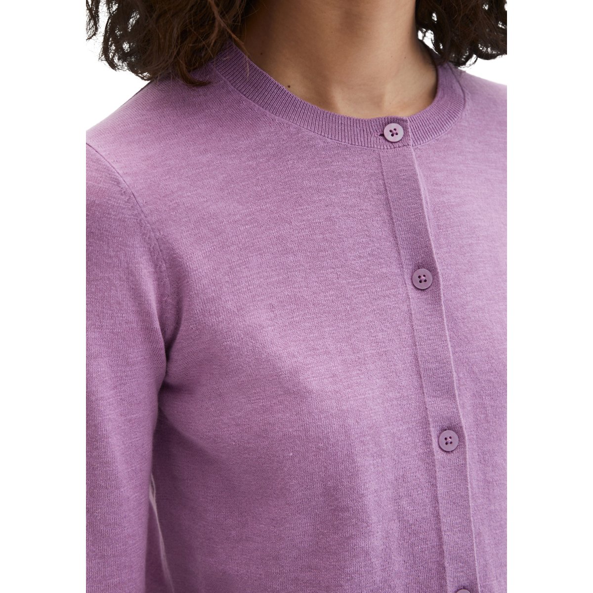 Slub-Cardigan regular en mélange coton organique-lin violet, MARC O'POLO