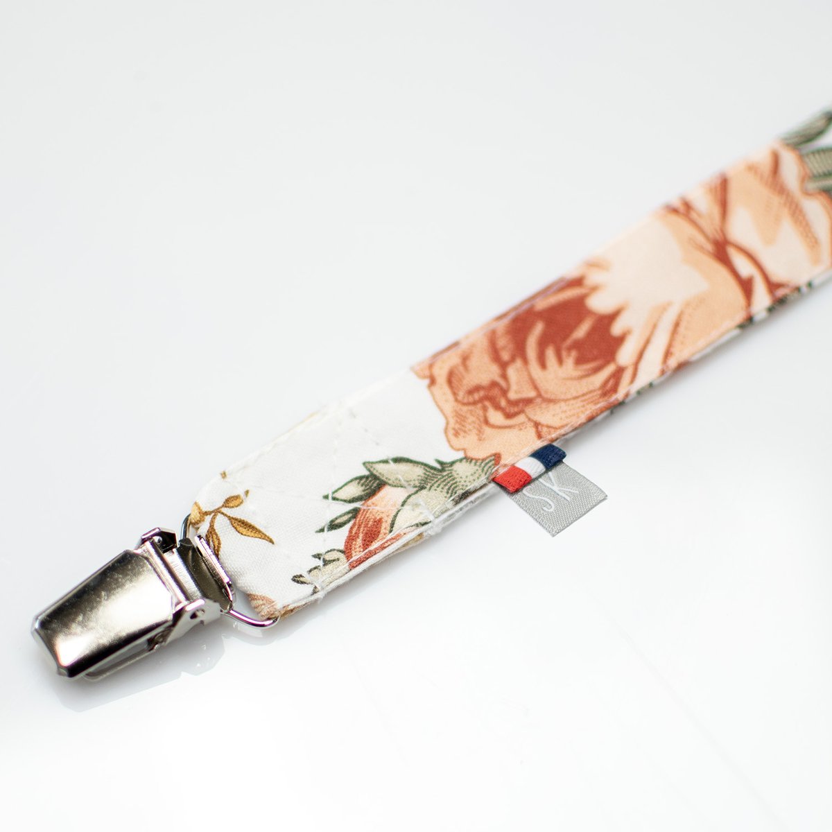 Attache tétine personnalisable en coton NÉO VINTAGE néo vintage imprimé floral, beige, blanc, SEVIRA KIDS