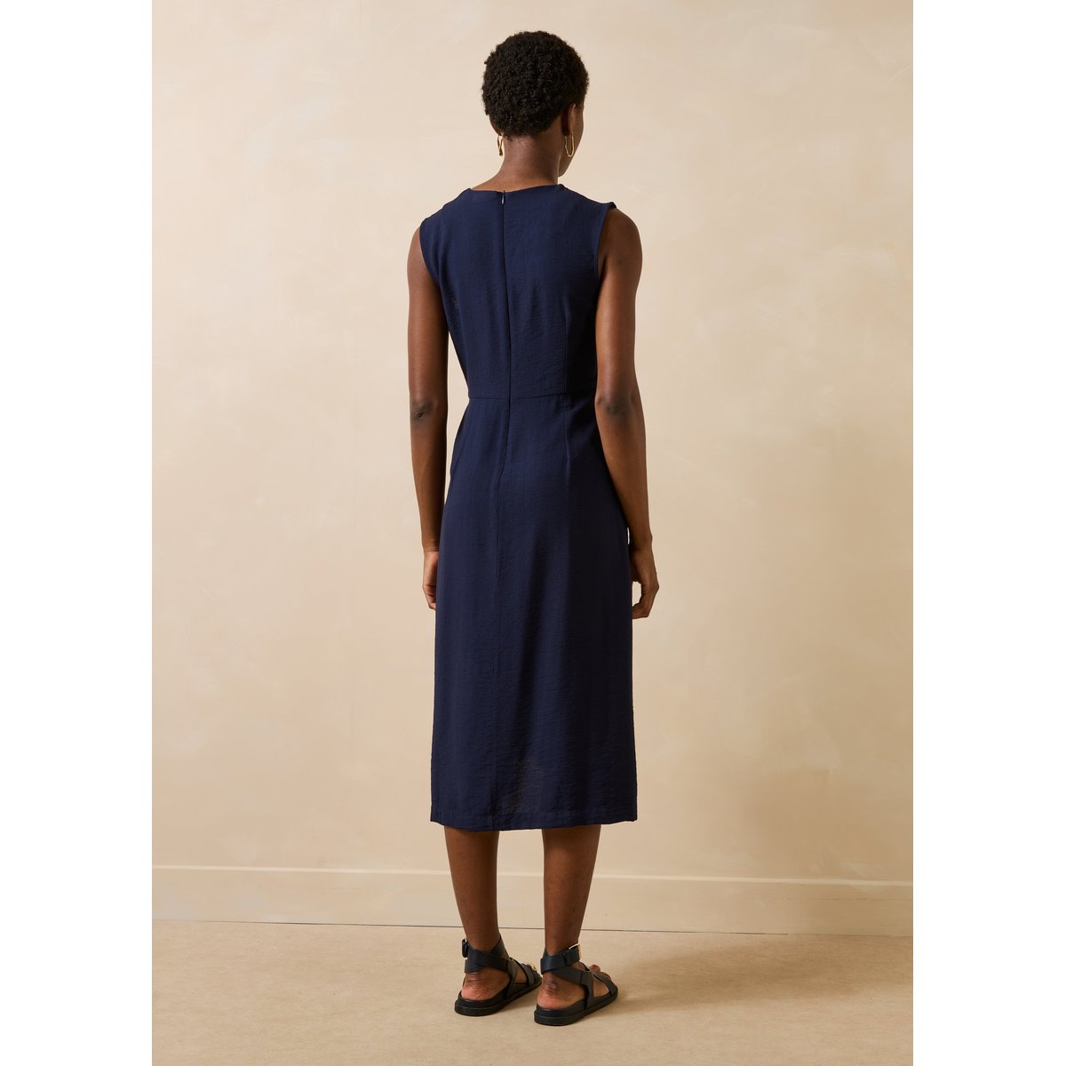 Robe midi sans manches cintrée marine, LA FEE MARABOUTEE
