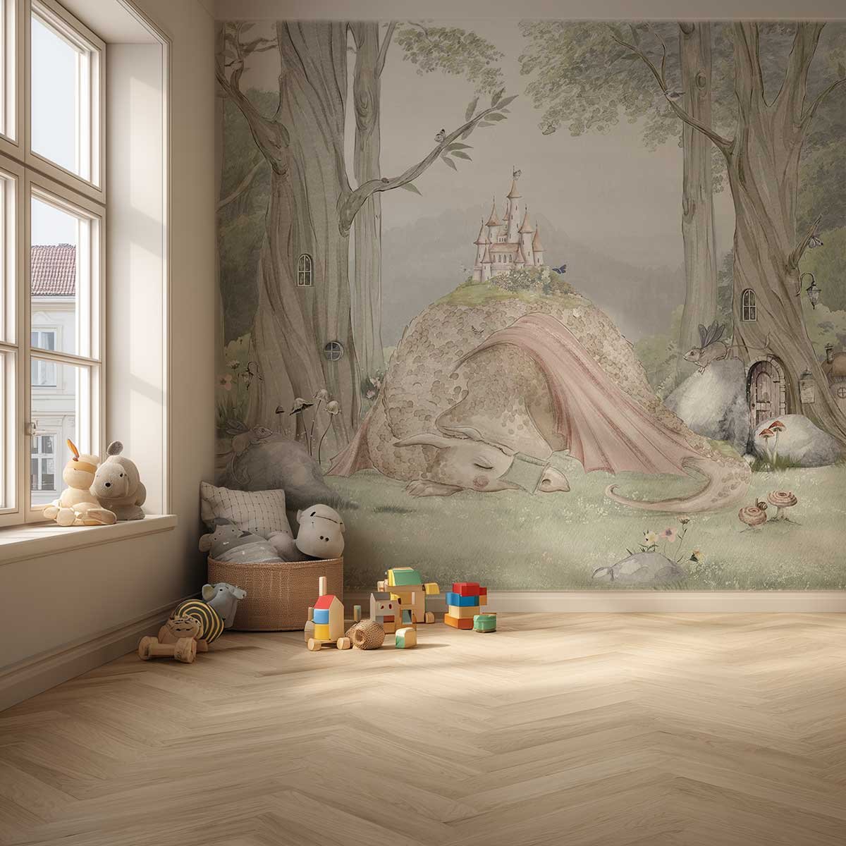 Papier peint chambre garçon La Forêt Enchantée du Dragon vert, HEXOA