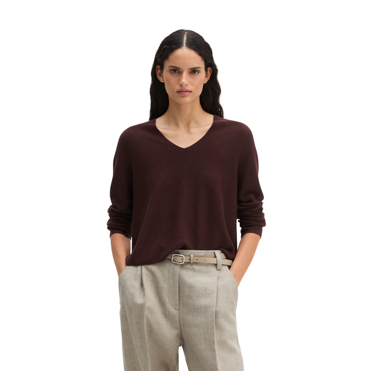 Pull-over seamless relaxed en pur coton bio rouge, MARC O'POLO