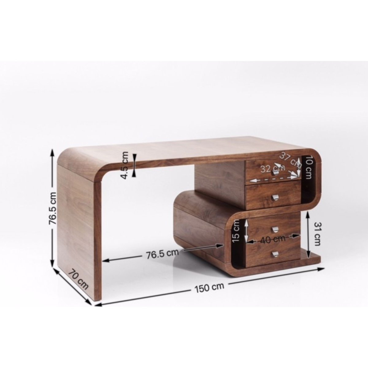 Bureau 4 tiroirs, SNAKE noyer, KARE DESIGN