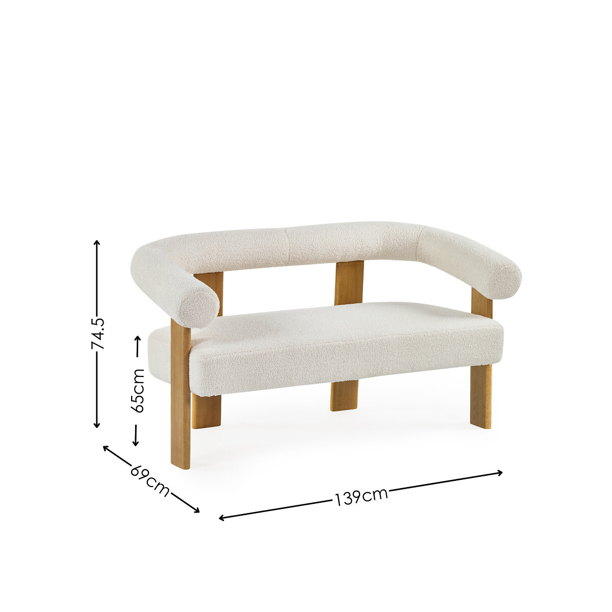 Fiona Boucle 2 Seater Sofa With Solid Wood Legs ecru, SO'HOME