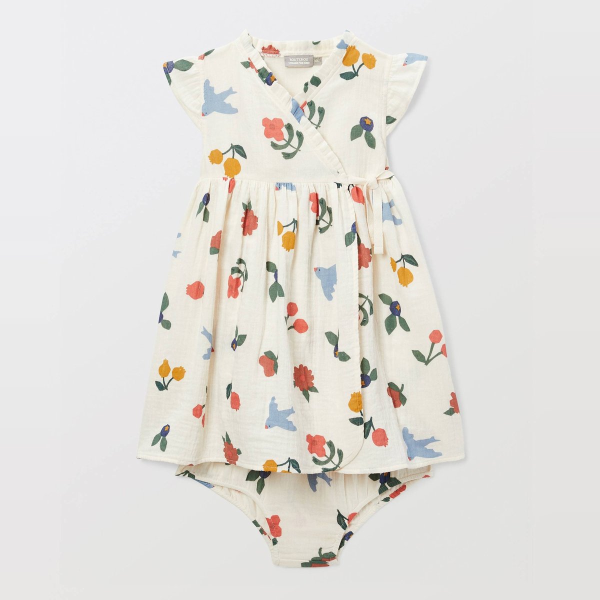 Robe portefeuille avec bloomer imprimés en coton BIO GOTS naturel, BOUT'CHOU