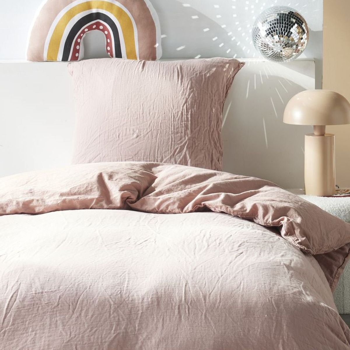 Parure de lit gaze de coton unie ROSE ESSENTIAL rose, TODAY