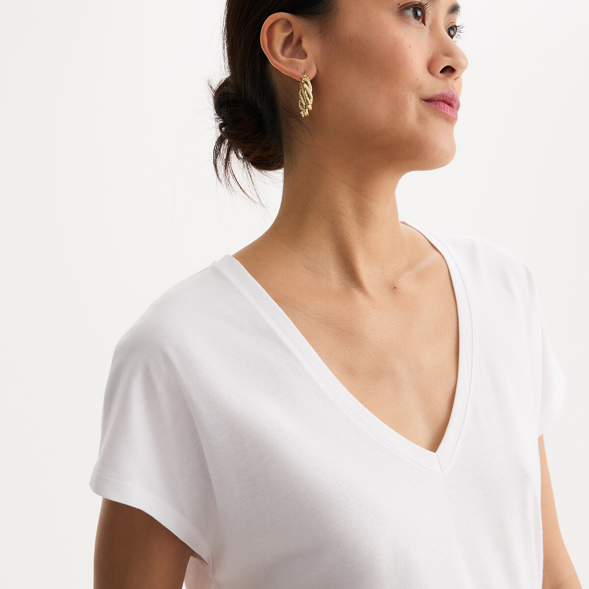 T-shirt col V, manches courtes blanc, ANNE WEYBURN