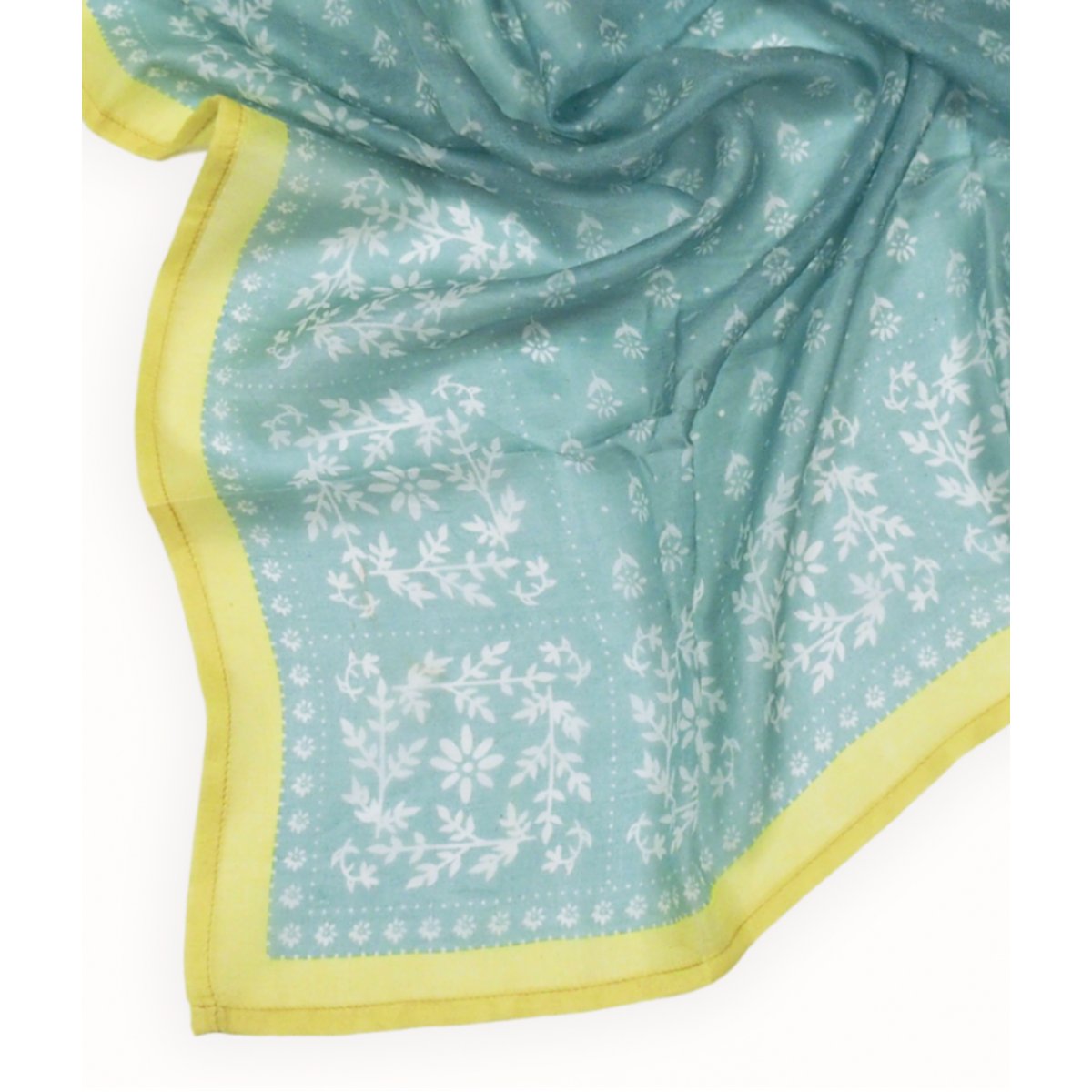 Grand foulard en soie imprimé KARMA bleu ciel, BINDI ATELIER