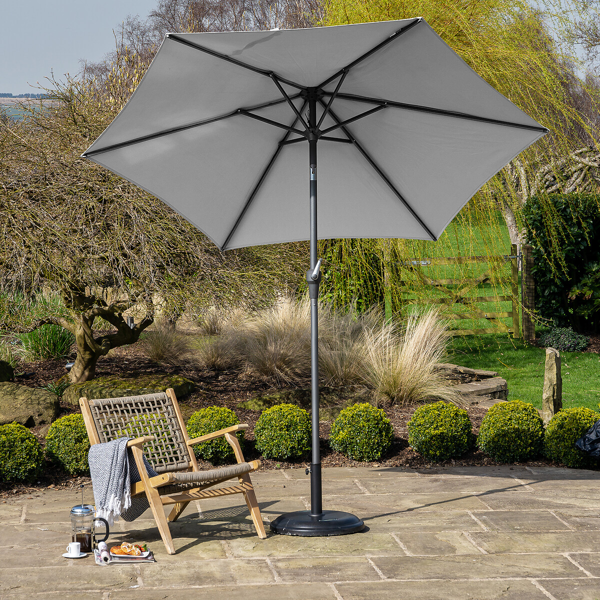 Seville Round Aluminium Garden Parasol 2.5m light grey, SO'HOME