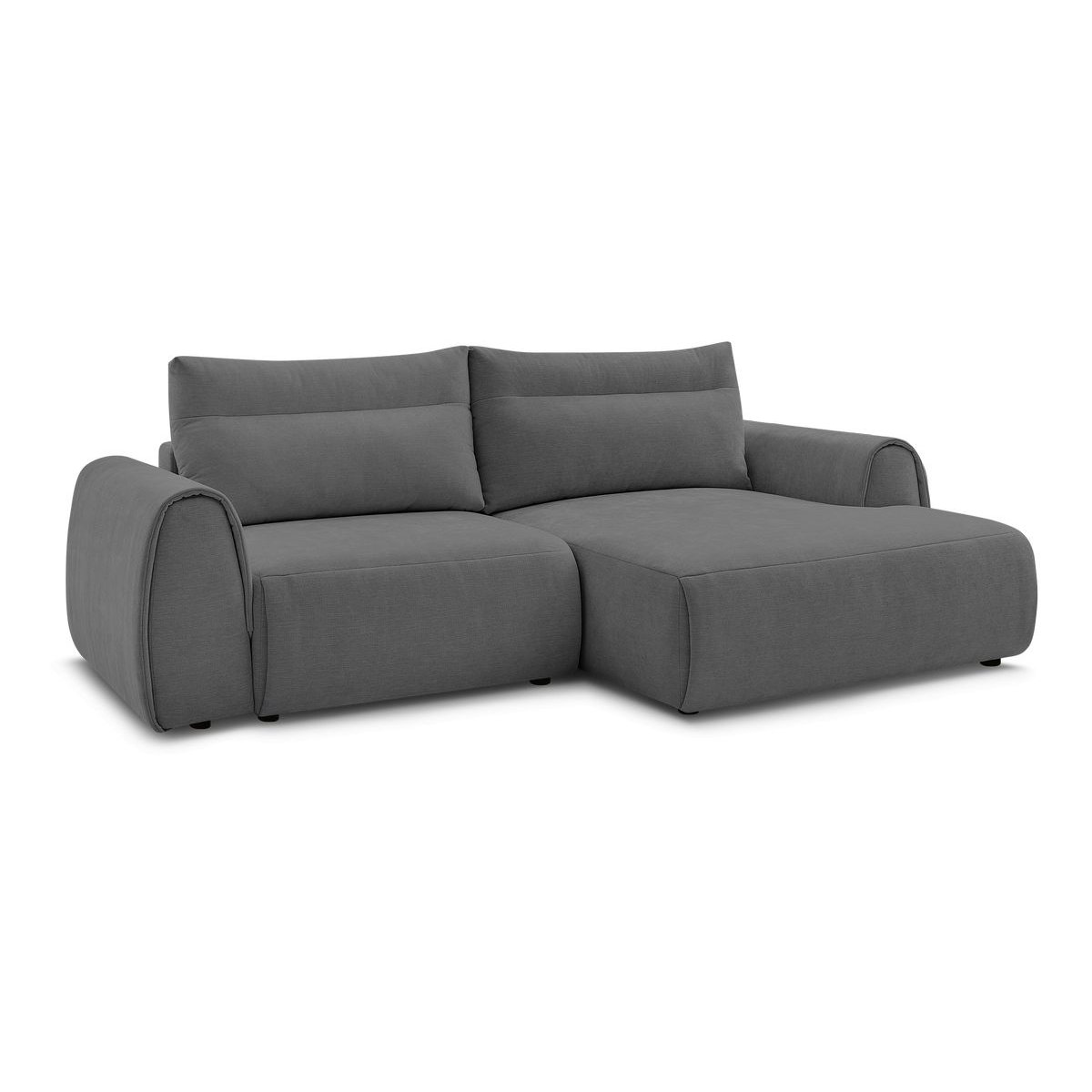 Canapé d'angle fixe compact 3 places tissu lisse, ADEN gris foncé, BOBOCHIC