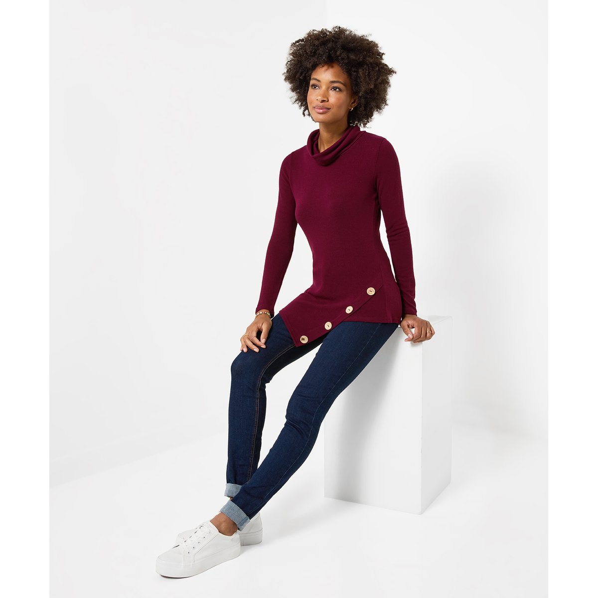 Tunique en Jersey à Col Roulé et Ourlet Asymétrique rouge, JOE BROWNS