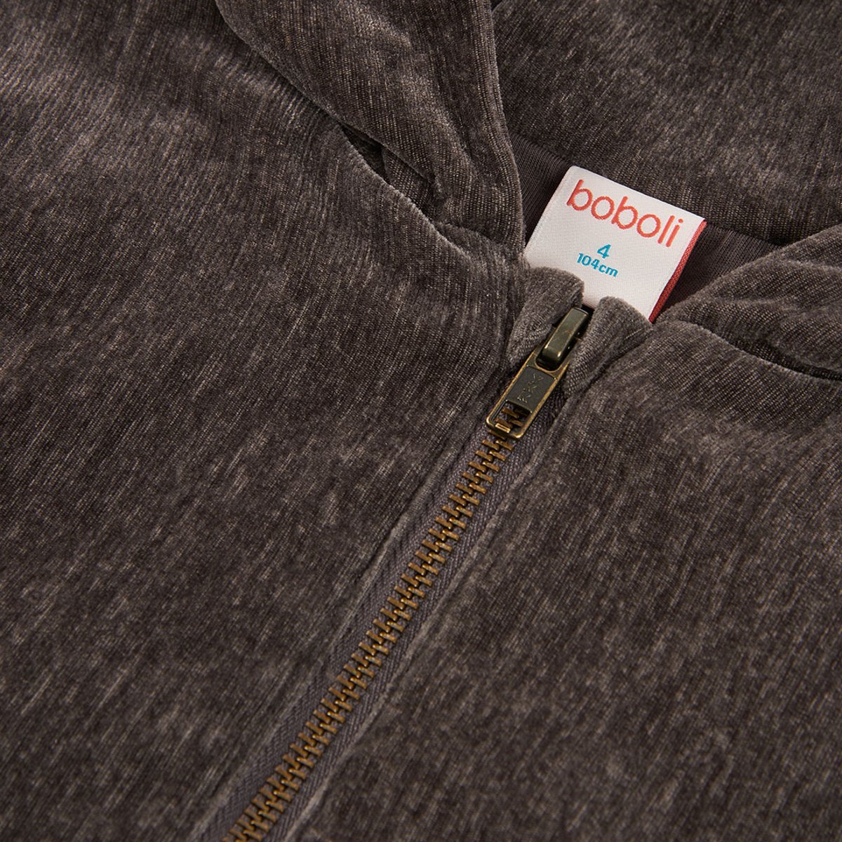 Sweat fille velours à capuche marron, BOBOLI