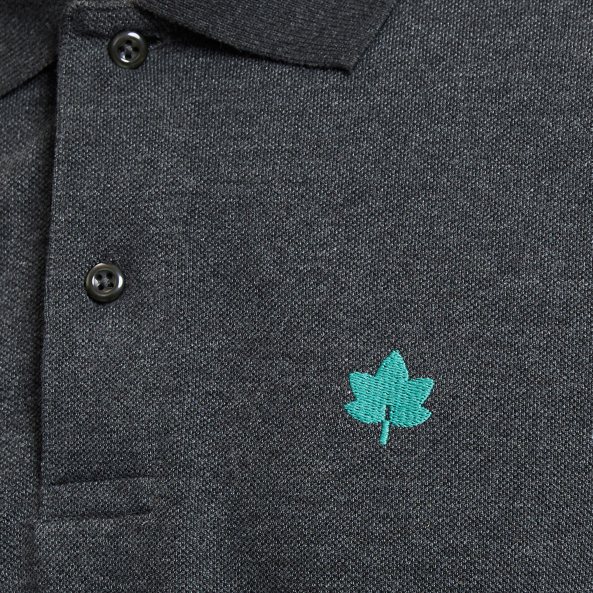 Polo manches longues, brodé en pur coton gris anthracite chiné, LA REDOUTE COLLECTIONS