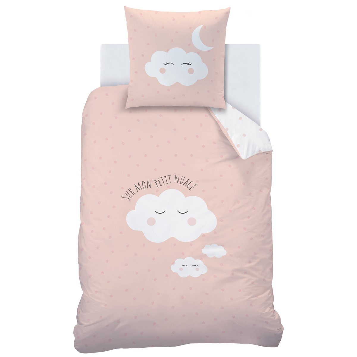 Parure de lit imprimée 100% coton, NUAGES rose, MATT ET ROSE