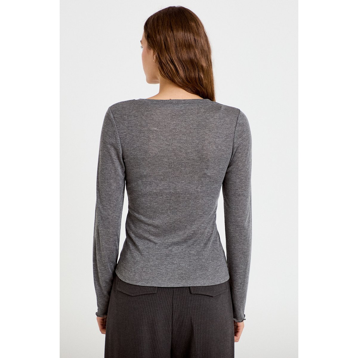 T-shirt ajusté col rond manches longues gris foncé, CACHE CACHE