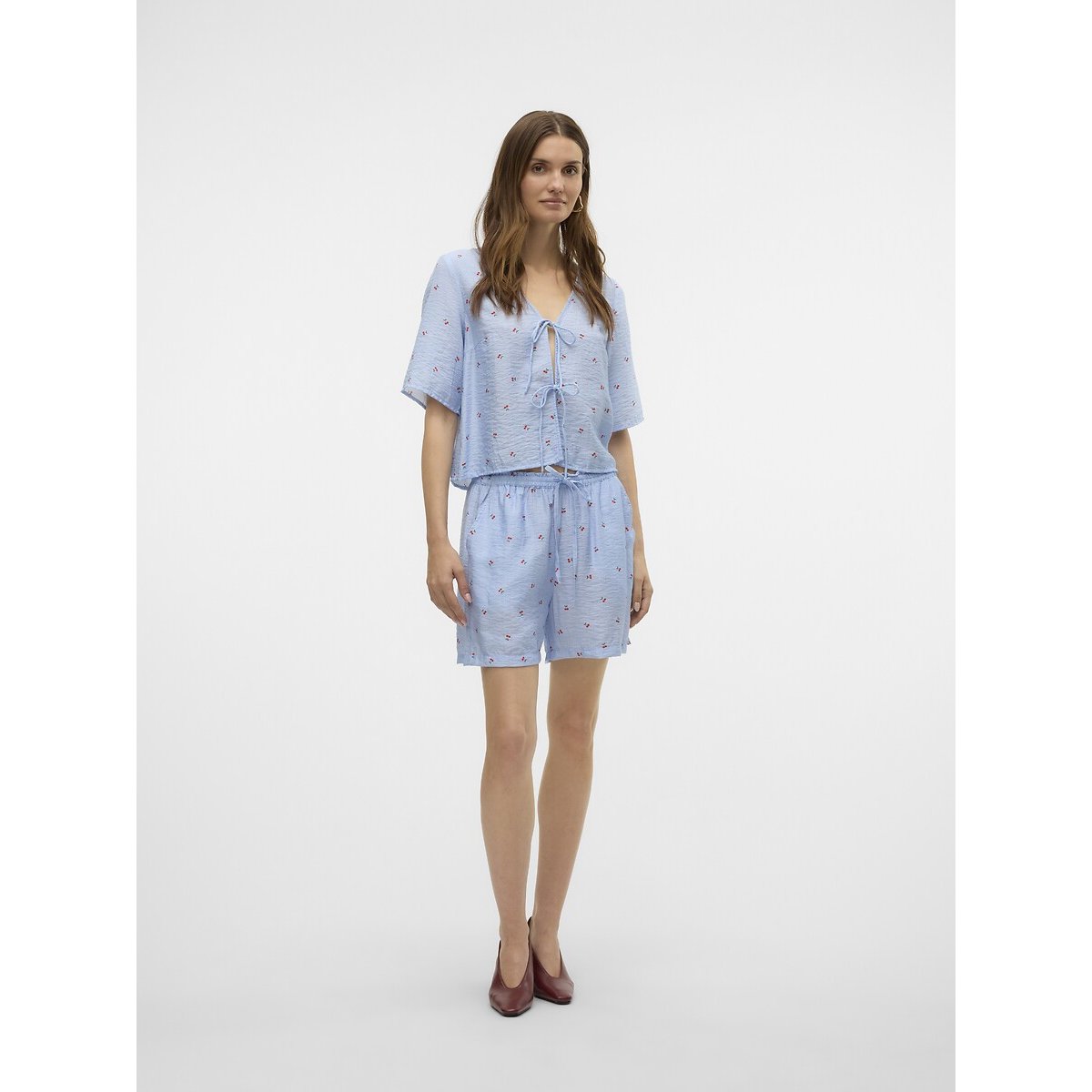 Printed Blouse with Bows On Front sky blue, VERO MODA