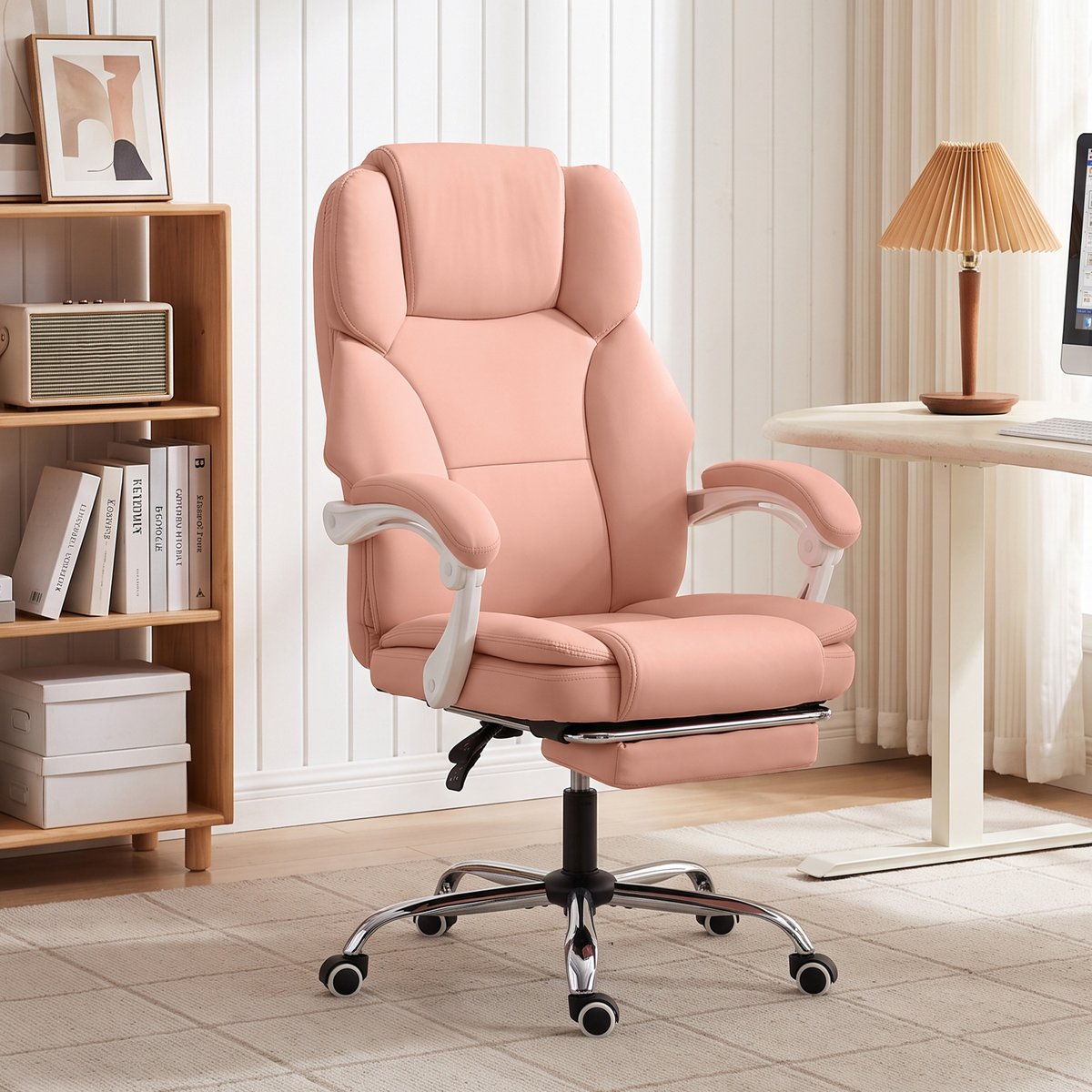 Chaise de bureau Cuir synthétique adapté aux rose, HOMCOM