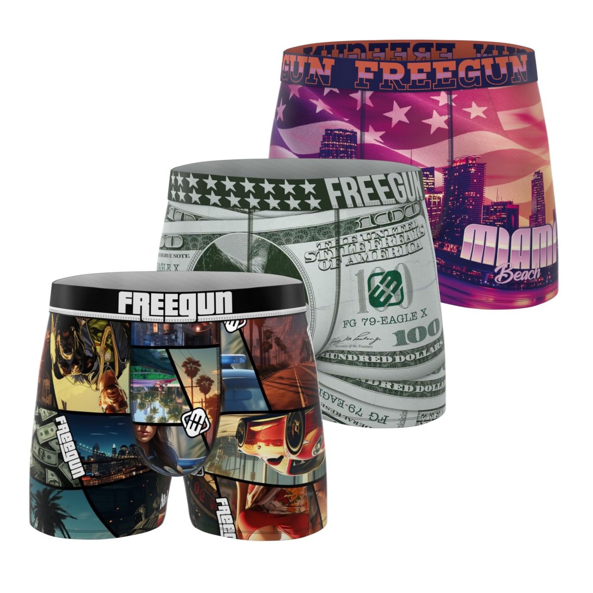 Lot De 3 Boxers Microfibre violet/blanc/noir, FREEGUN