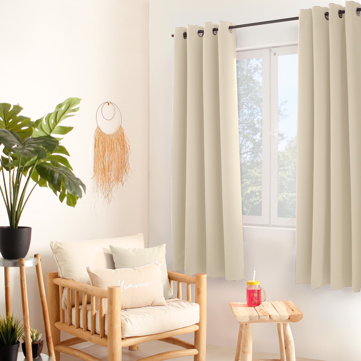 Rideau thermique en microfibre doublée ecru, HOME MAISON