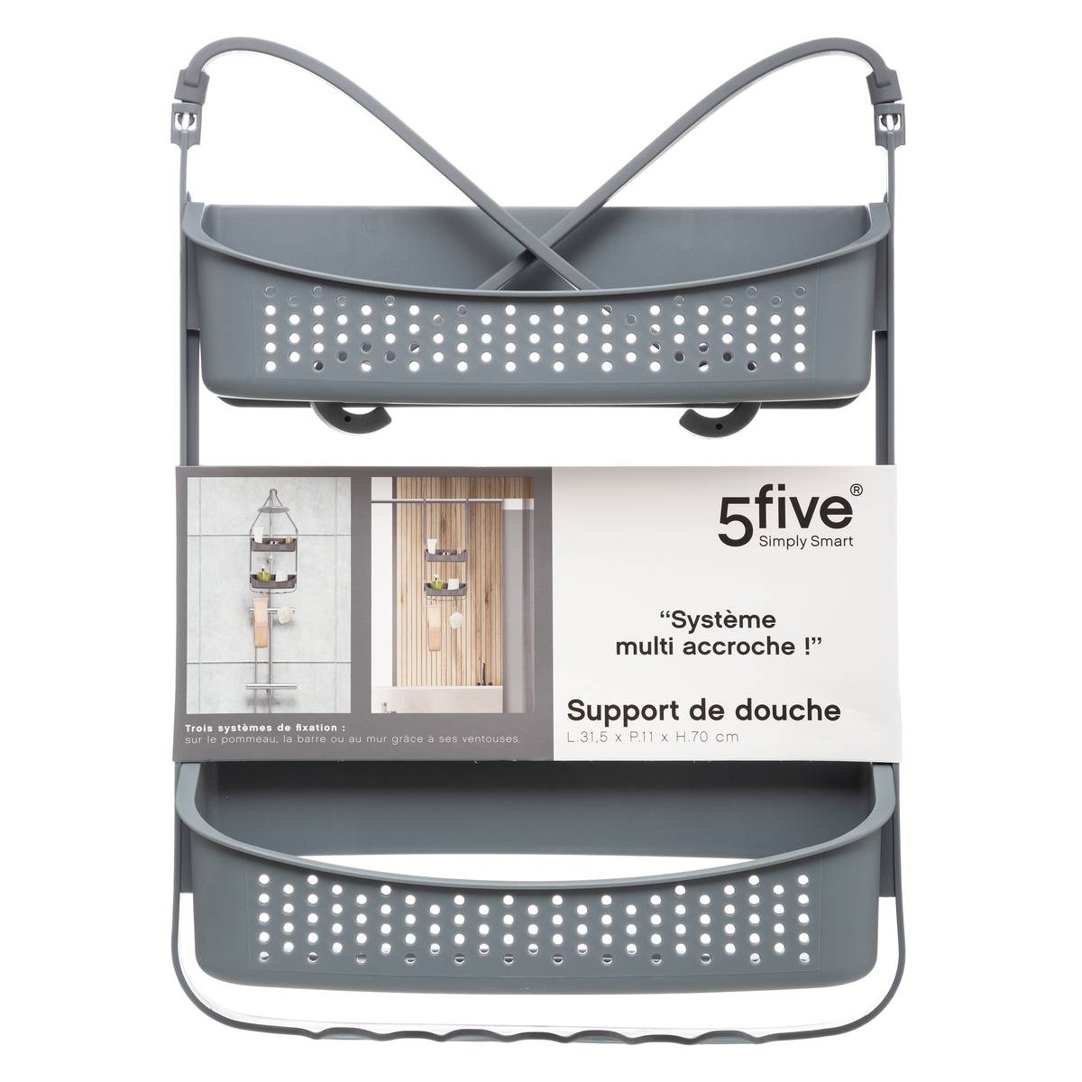 Serviteur de douche 2 niveaux ECO gris, 5FIVE SIMPLY SMART