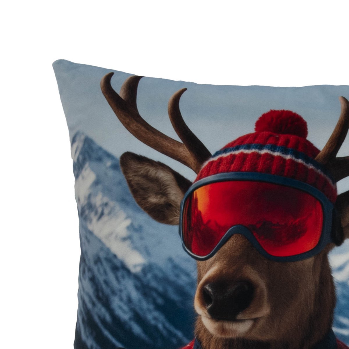 Coussin imprimé cerf au ski 45x45 cm bleu, AMADEUS