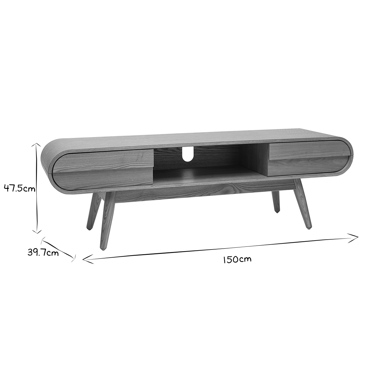 Meuble TV scandinave en bois clair 2 tiroirs L150 cm BALTIK naturel, MILIBOO