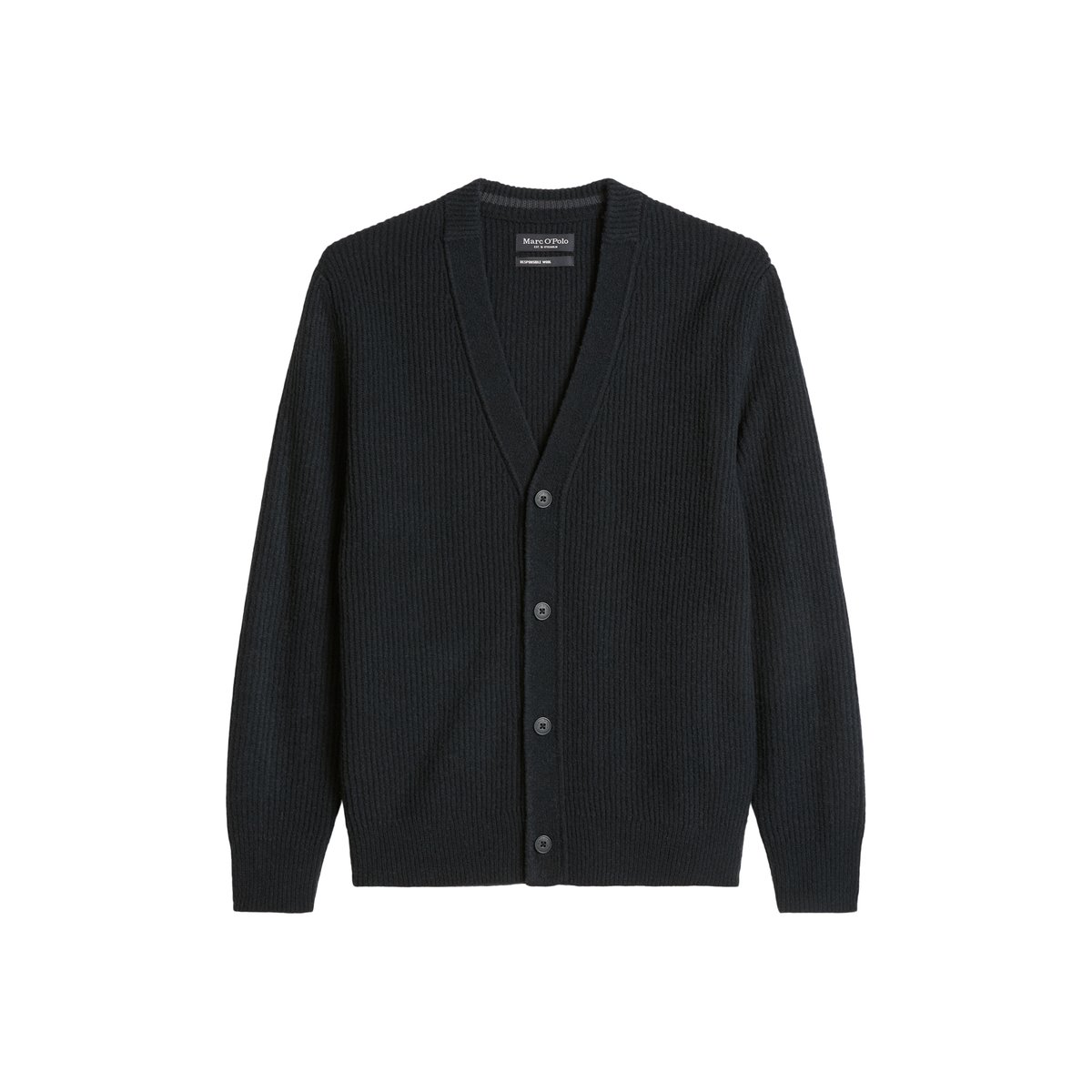 Cardigan coupe classique en mélange de laine vierge douce noir, MARC O'POLO