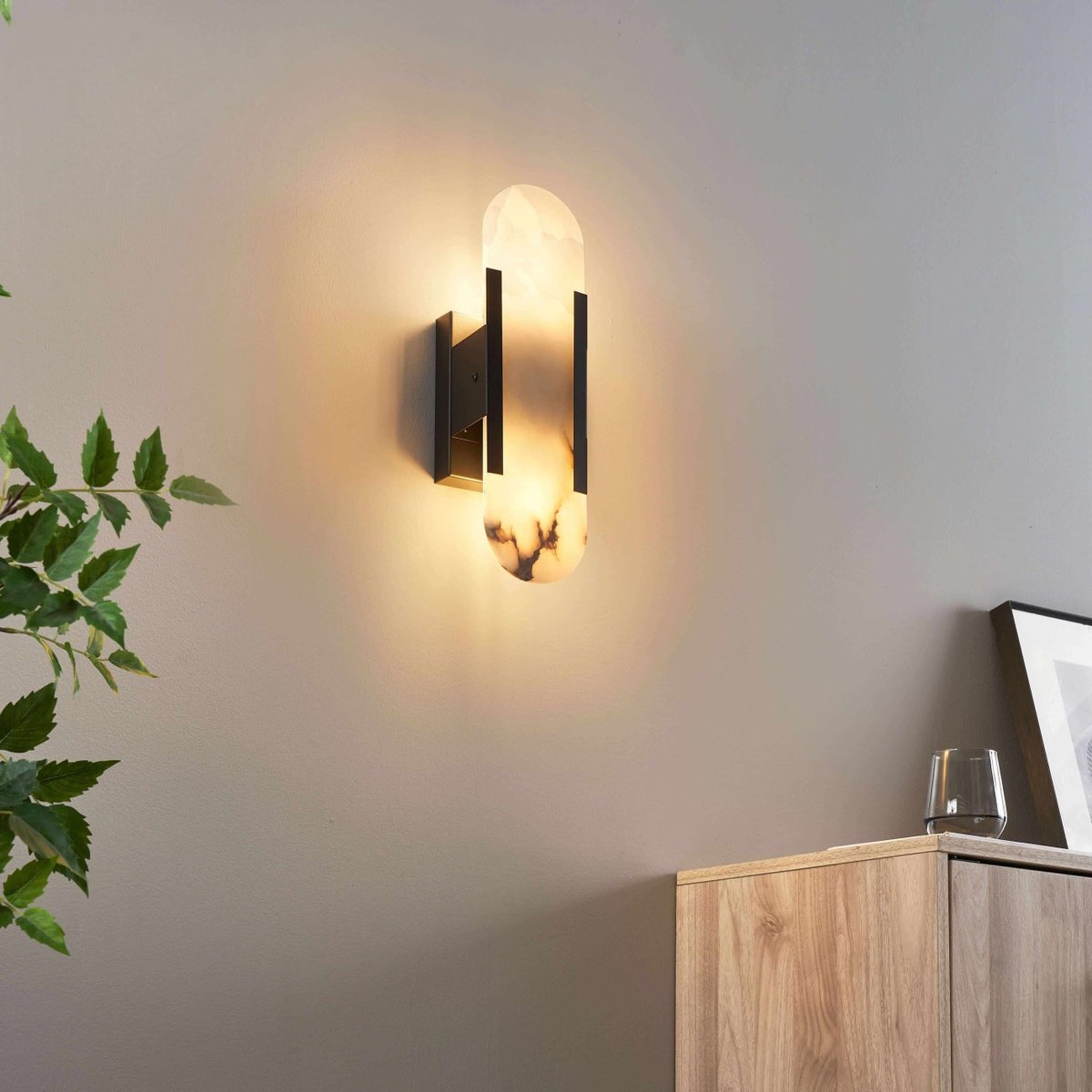Applique LED marbre opale naturel - ENOLA noir et blanc, KOSILUM