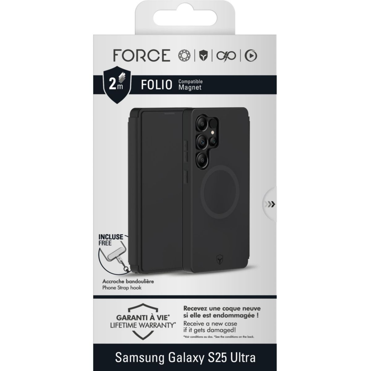 Coque étui Samsung S25 Ultra  Magnet Noir couleur unique, FORCE CASE