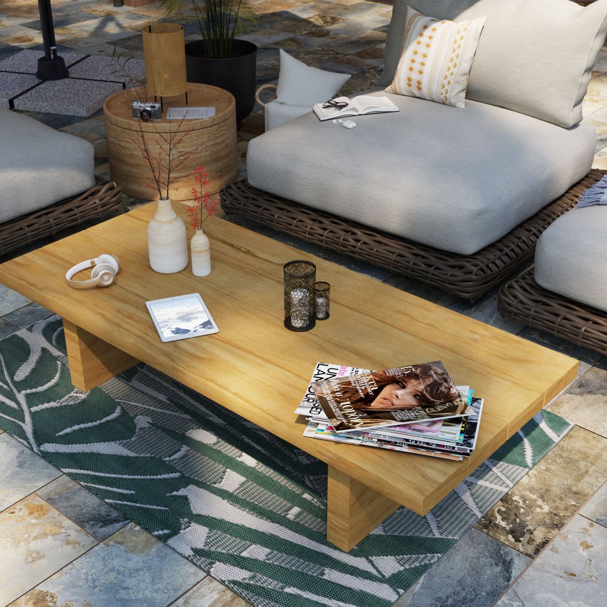 Fauteuil en rotin avec coussin, MAYA beige, NATERIAL