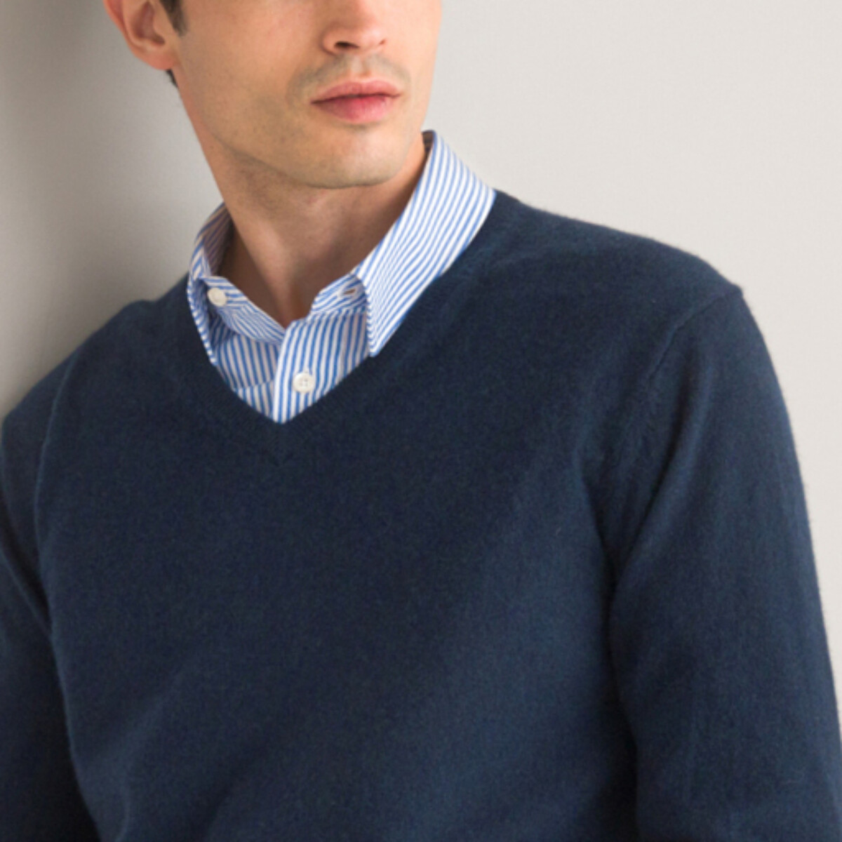 Pull col V en cachemire bleu marine, LA REDOUTE COLLECTIONS